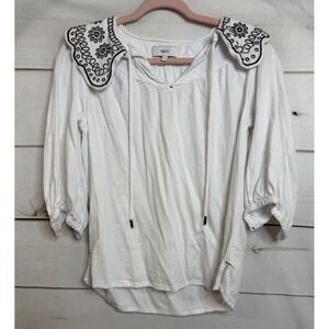 Next White Linen Blend Embroidered Statement‎ Collar Boho Blouse Top Peasant